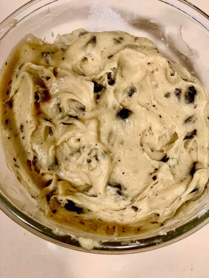 bowl of chocolate chunk cookie dough