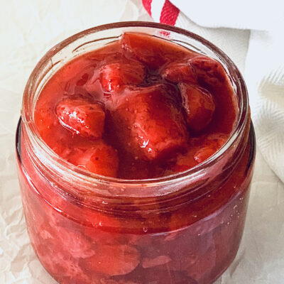 Strawberry compote in a jar