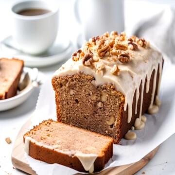 coffee walnut loaf cake slices