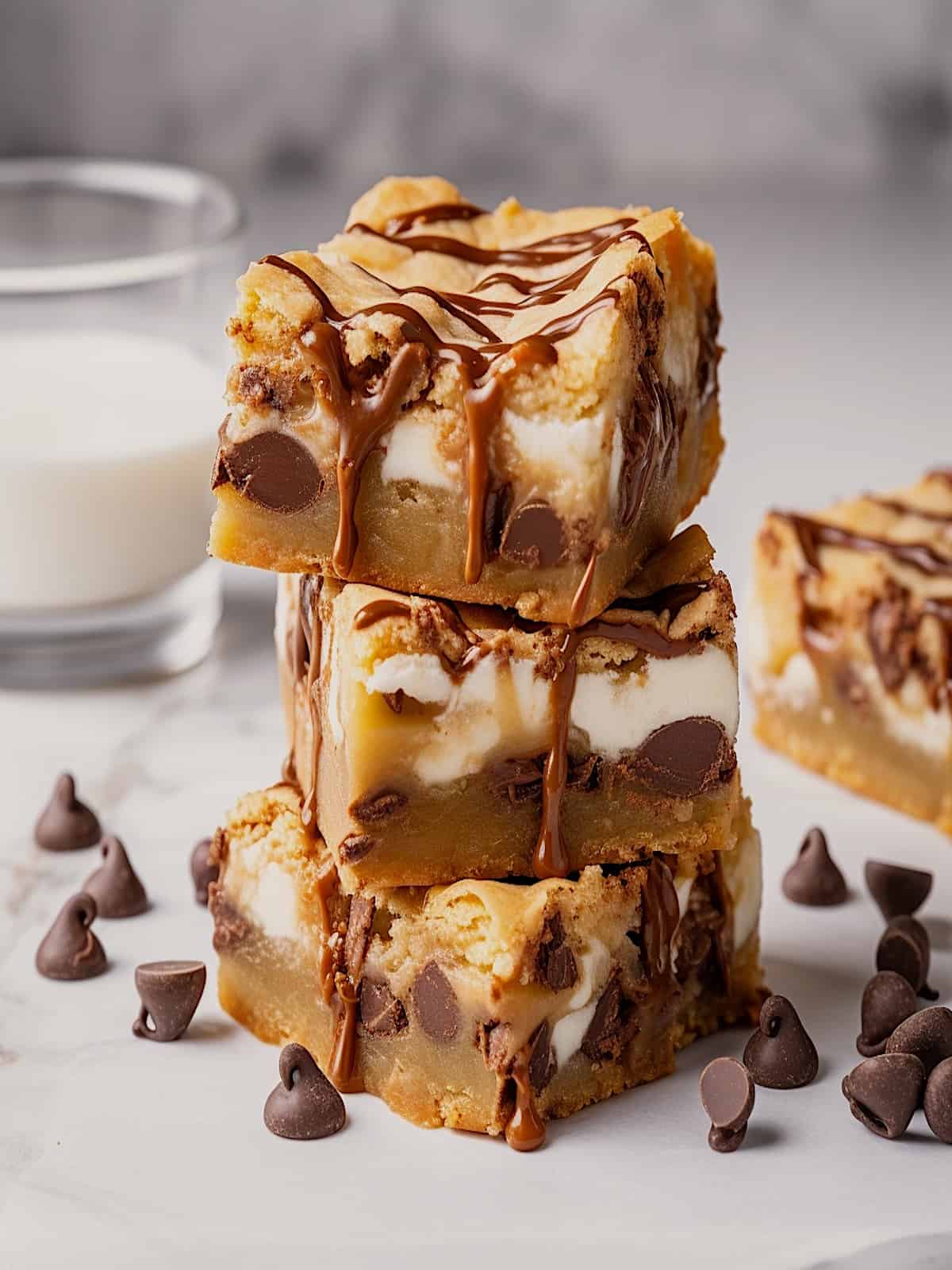 caramel swirled chocolate chip cookie bars 