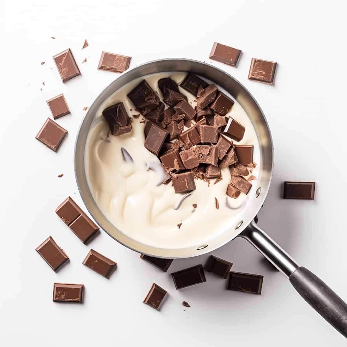 heating cream and chocoalte in a pan