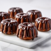 mini bundt chocolate fudge cakes topped with chocolate glaze