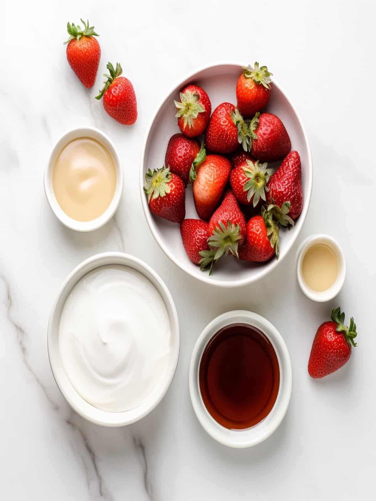 ingredients mise enplace for no churn strawberry ice cream 