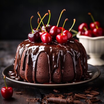 Chocolate Cherry Bundt Cake with cherry pie