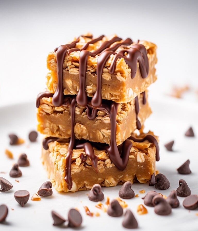 Easy No bake Oatmeal Chocolate Peanut butter bars - Bake with Sweetspot